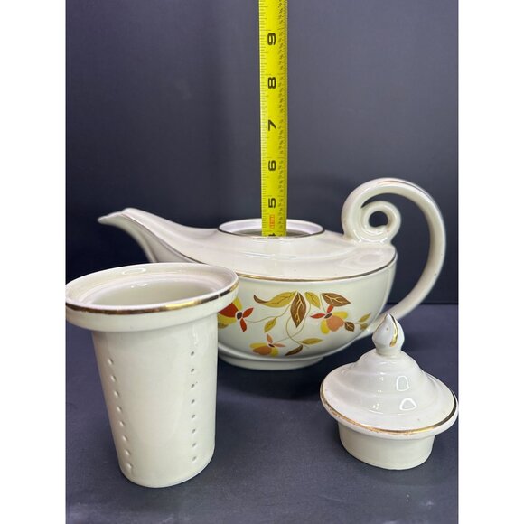Vtg Hall Superior Jewel Autumn Leaf Pattern Aladdin Teapot Infuser Lid 9.5" Long - Picture 8 of 16